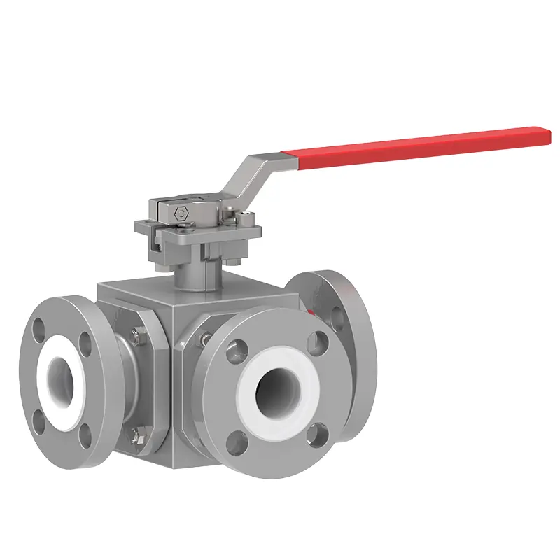 PTFE Lined Valve Bola Tiga Jalan‌‌